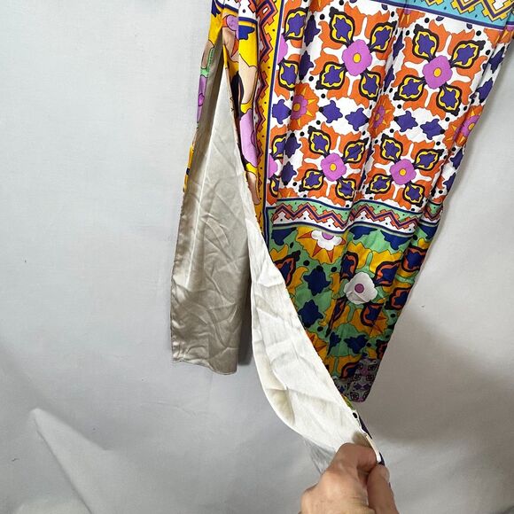 Zara Satin Effect Colorful Boho Floral Belted LS Kimono Duster Robe Size S - Picture 9 of 16